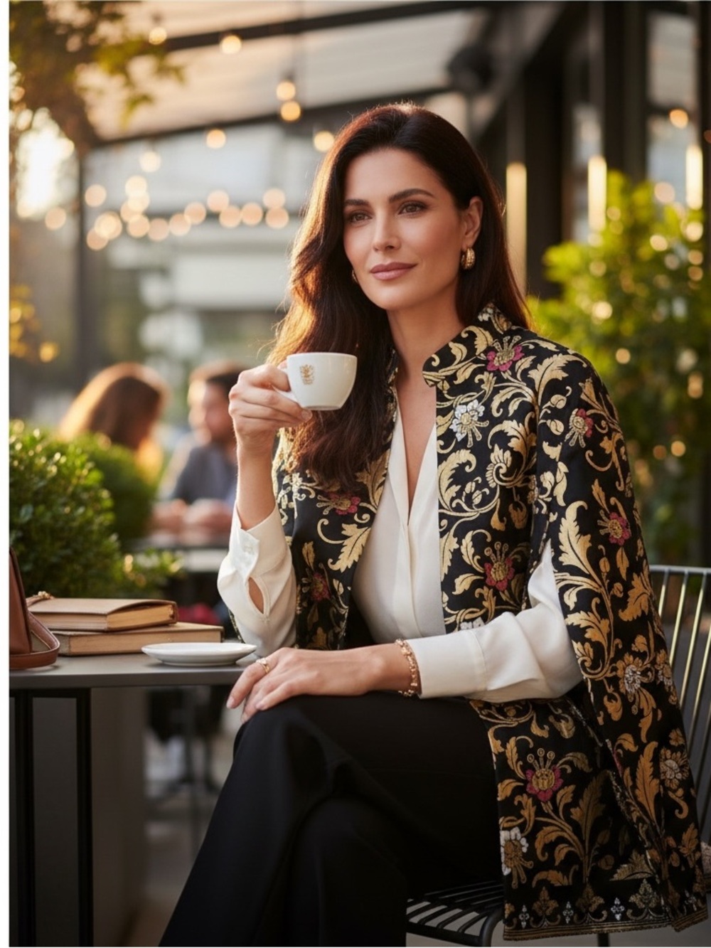 Jovie Black Hibiscus Motif Printed Batik Capelet Outerwear